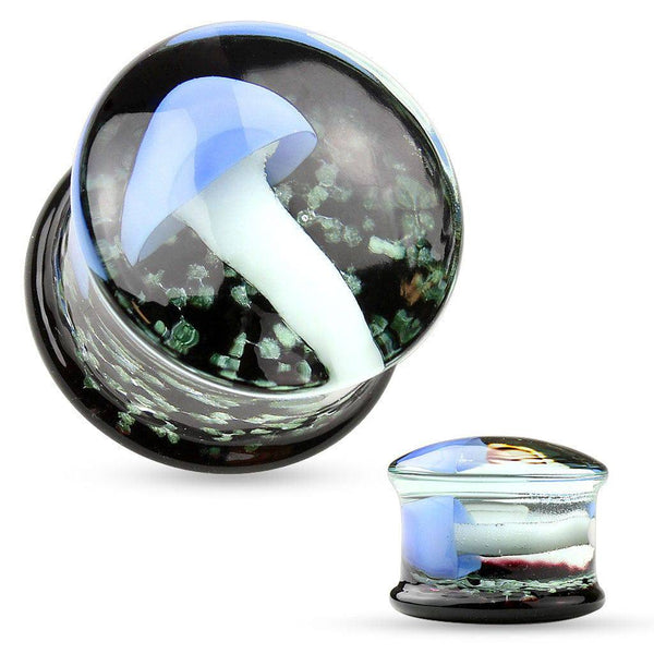 Double Flared Pyrex Glass Floating Mushroom Ear Plugs - Pierced Universe