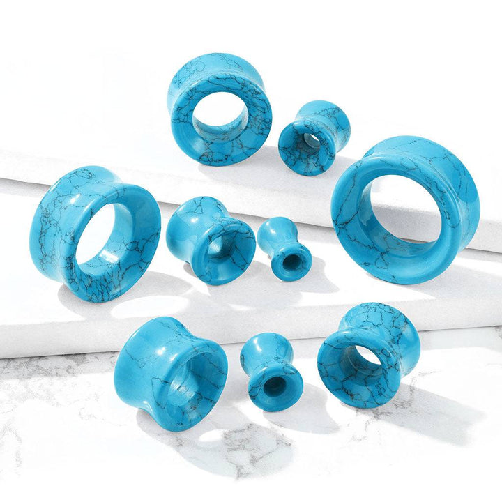 Double Flared Semi Precious Blue Turquoise Stone Ear Tunnels - Pierced Universe