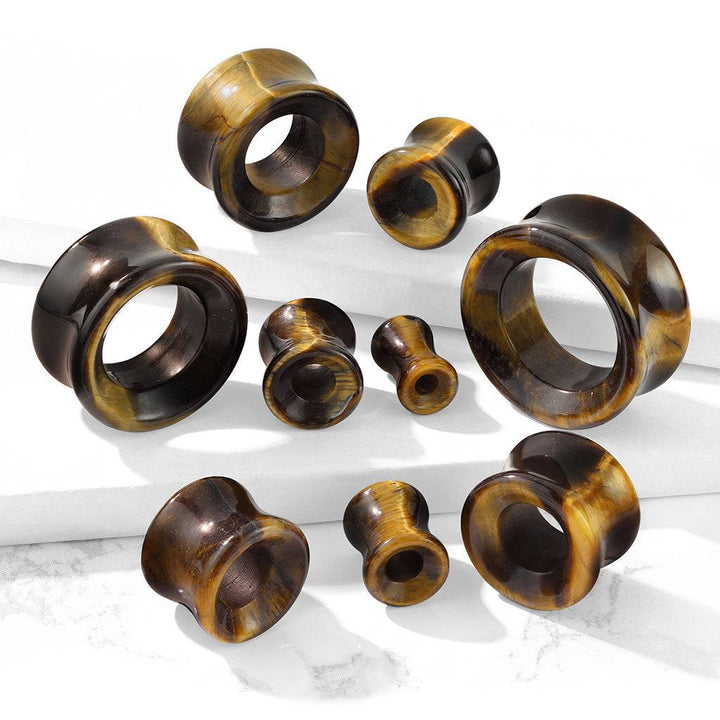 Double Flared Semi Precious Yellow Tigers Eye Stone Ear Tunnels - Pierced Universe