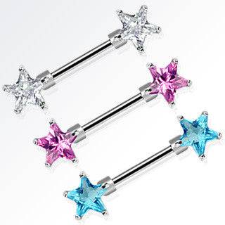 Double Front Facing Star Surgical Steel Nipple Ring Barbell - Pierced Universe