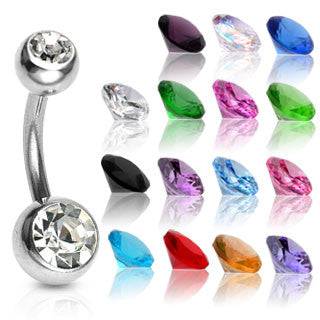 Double Gem Basic Non Dangle Belly Button Navel Ring Barbell - Pierced Universe