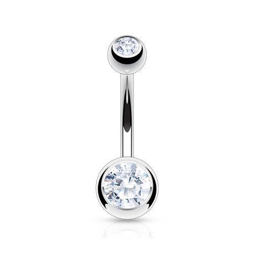 Double Gem Basic Non Dangle Belly Button Navel Ring Barbell - Pierced Universe