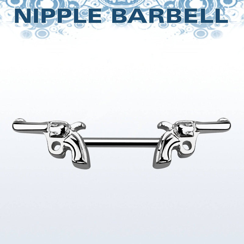 Double Revolver Gun 316L Surgical Steel Nipple Ring Barbell - Pierced Universe