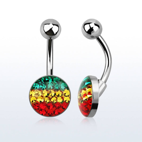 Epoxy Coated Crystal Rasta Belly Button Navel Ring Epoxy Coated Crystal Rasta Belly Button Navel Ring