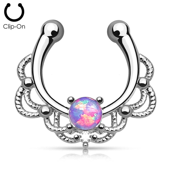 Fake "faux" Synthetic Opal Center Lace Septum Ring - Pierced Universe