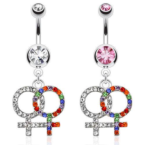 Gay Pride Same Sex Double Female Sign Dangling Belly Button Navel Ring - Pierced Universe