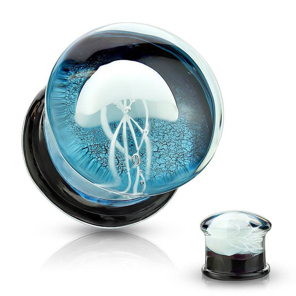 Glass Floating Jellyfish Double Flared Ear Plugs - Pierced Universe