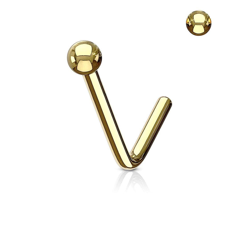 Gold IP 316L Surgical Steel L Shape Ball Top Nose Stud - Pierced Universe