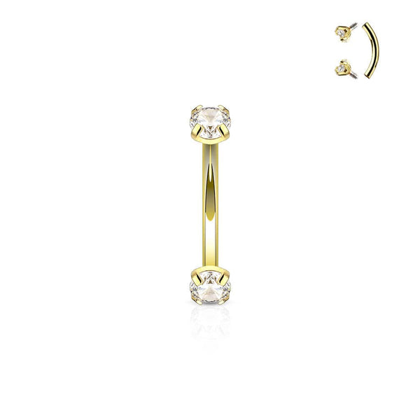 Gold IP Surgical Steel Internally Threaded CZ Curved Barbell - Pierced Universe