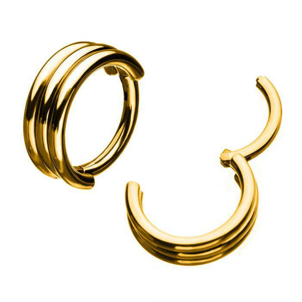 Gold Plated 316L Surgical Steel 3 Layer Easy Hinged Hoop - Pierced Universe