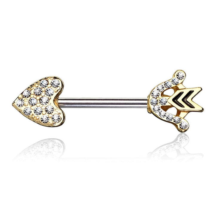 Gold Plated Heart & Arrow CZ Nipple Ring Barbell - Pierced Universe