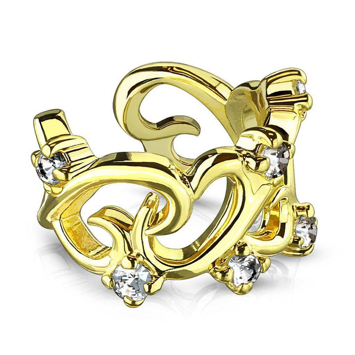 Gold Plated Linked Heart CZ Fake Non Piercing Brass Ear Cuff - Pierced Universe