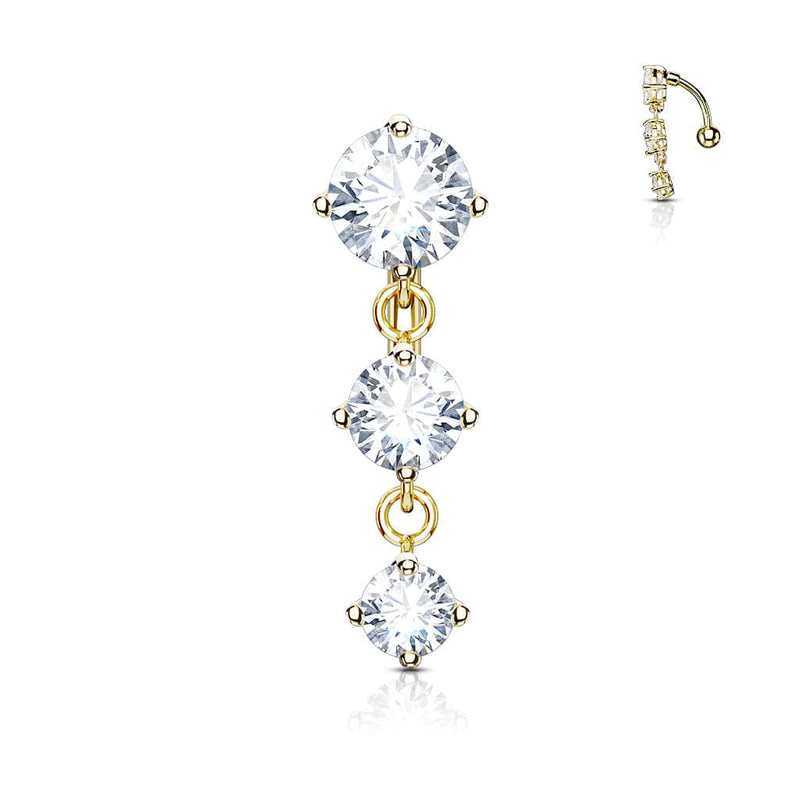Gold Plated Reverse 3 Round Prong Reverse Belly Ring - Pierced Universe