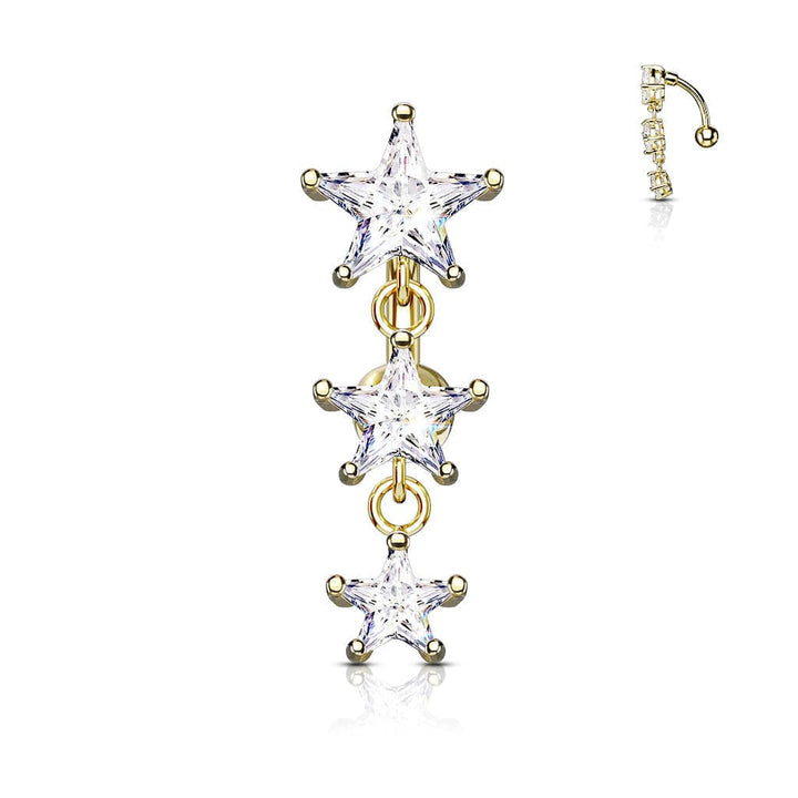 Gold Plated Reverse 3 Star Prong Reverse Belly Ring - Pierced Universe