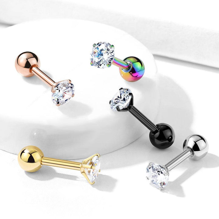 Gold Plated Surgical Steel Ball Back Prong White CZ Cartilage Ring Stud - Pierced Universe