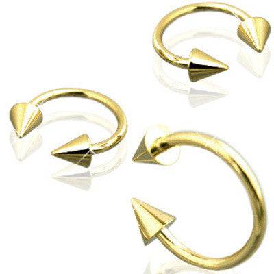 Gold Plated Surgical Steel Circular Horseshoe Tragus Cartilage Barbell with Spike Ends - Pierced Universe