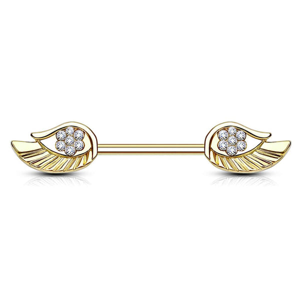 Gold Plated Surgical Steel CZ Paved Angel Wing Nipple Ring - Pierced Universe