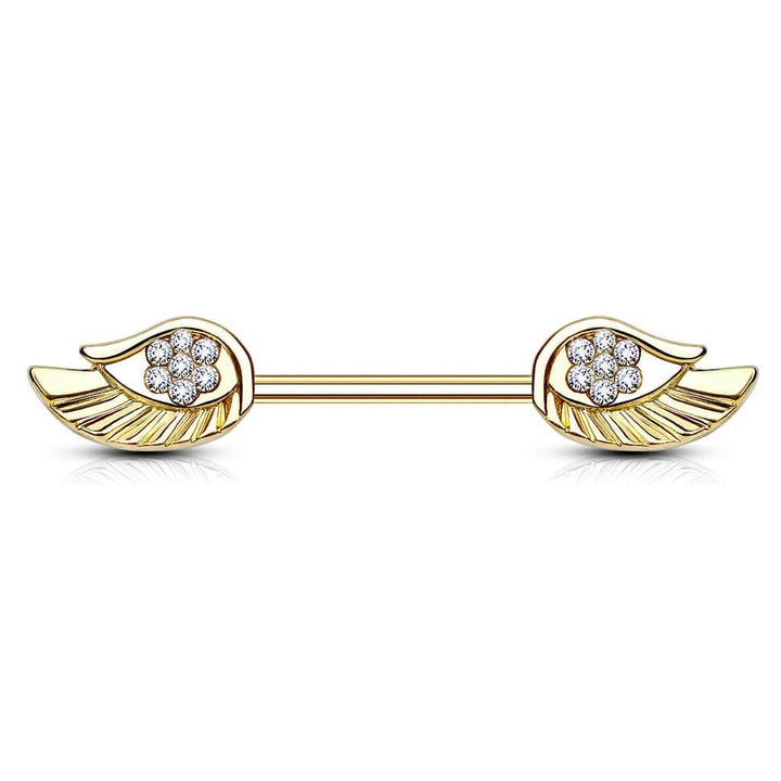 Gold Plated Surgical Steel CZ Paved Angel Wing Nipple Ring - Pierced Universe