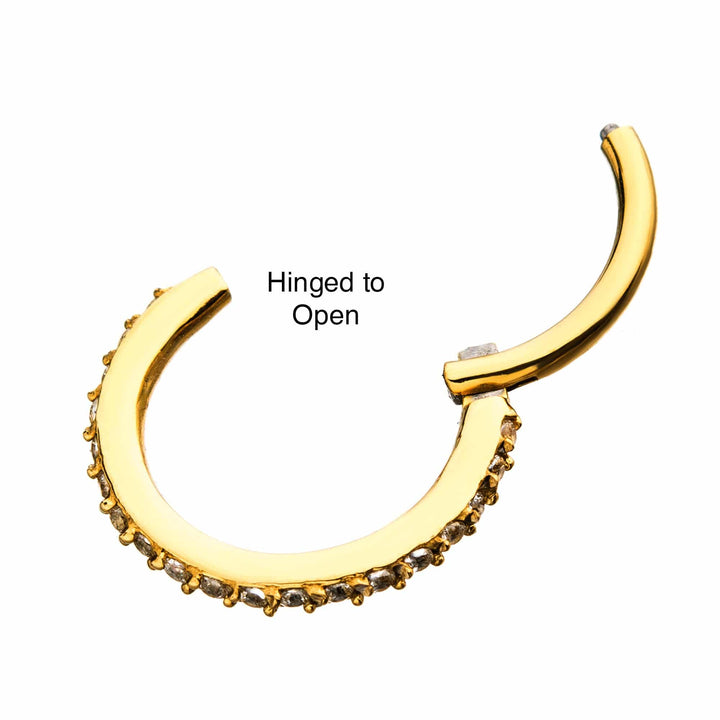 Gold Plated Surgical Steel Easy Hinged CZ Pave Clicker Hoop - Pierced Universe