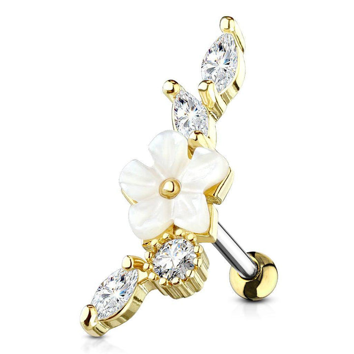 Gold Plated Surgical Steel Flower CZ Vine Helix Barbell - Pierced Universe