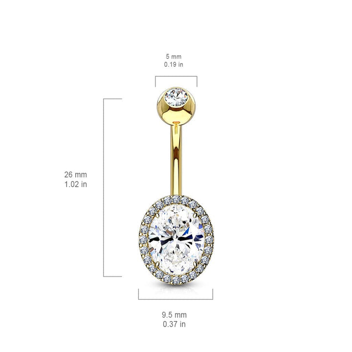 Gold Plated Surgical Steel Oval Pave White CZ Belly Ring - Pierced Universe
