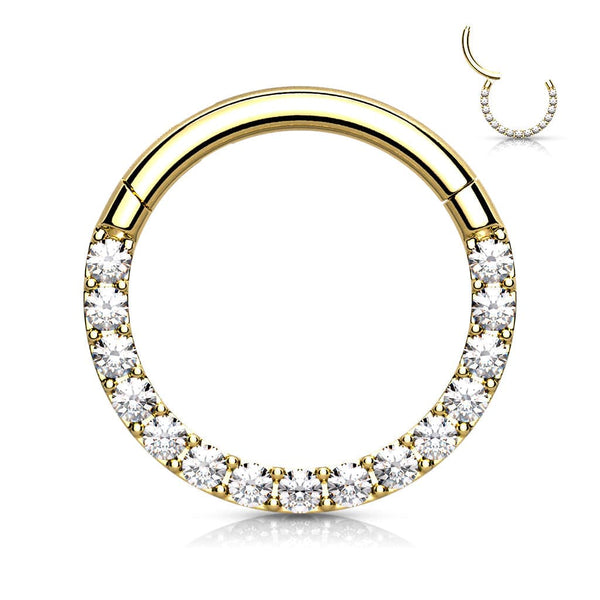 Black Surgical Steel Paved CZ Hinged Septum Ring Clicker