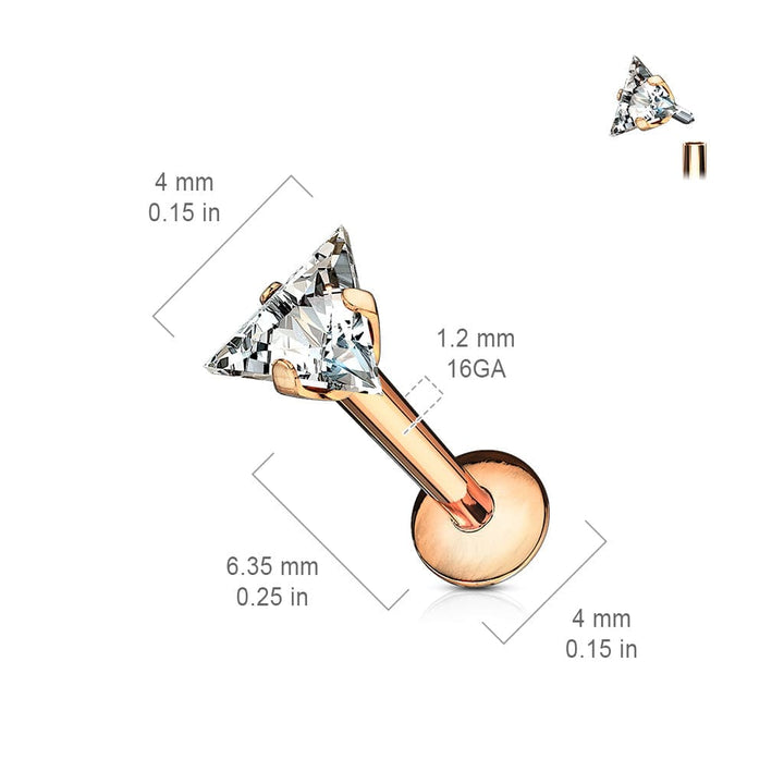 Gold Plated Surgical Steel Triangle White CZ Internally Threaded Labret - Pierced Universe