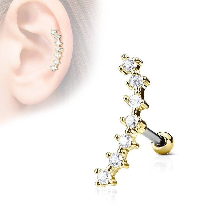 Gold Plated Surgical Steel White Curved CZ Helix Barbell - Pierced Universe