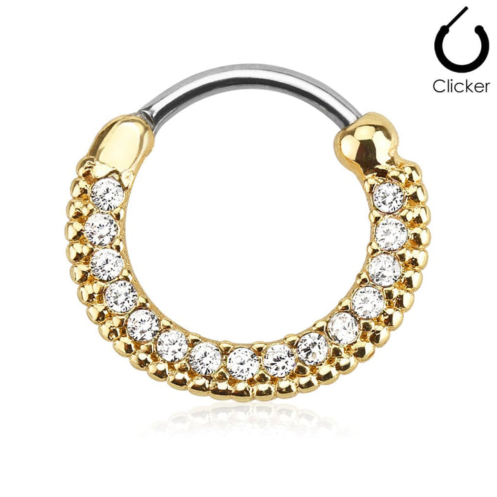Gold Plated Surgical Steel White CZ Easy Hinged Clicker Septum Ring - Pierced Universe