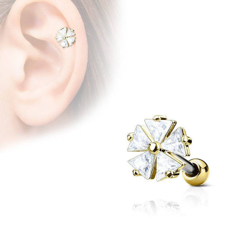 Gold Plated Surgical Steel White CZ Flower Helix Barbell - Pierced Universe