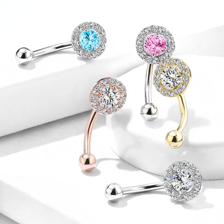Gold Plated Surgical Steel White CZ Gem Cluster Curved Barbell - Pierced Universe