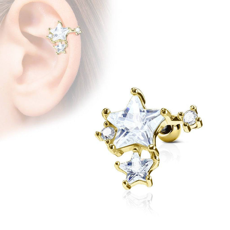 Gold Plated Surgical Steel White CZ Star Cluster Helix Barbell - Pierced Universe