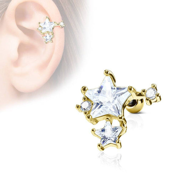 316L Surgical Steel White CZ Star Cluster Helix Barbell 316L Surgical Steel White CZ Star Cluster Helix Barbell