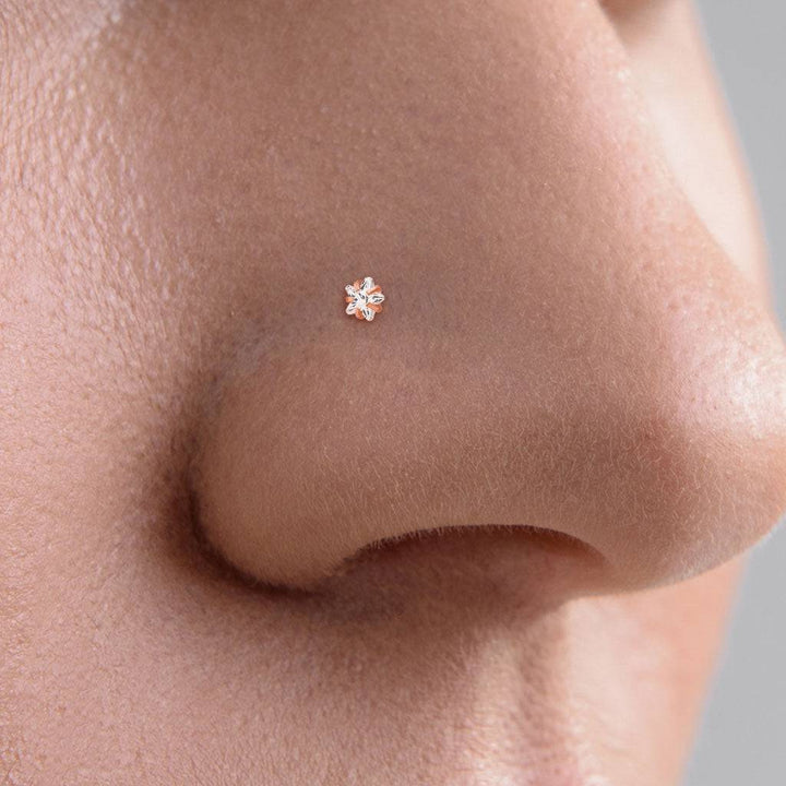 Gold Plated Surgical Steel White CZ Star Corkscrew Nose Ring Stud - Pierced Universe
