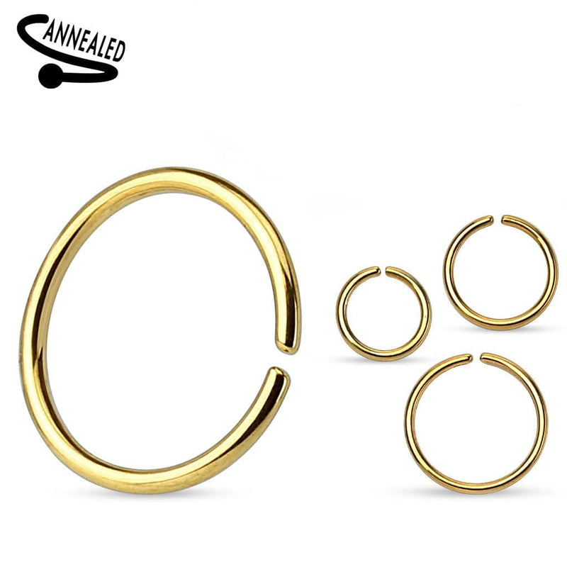 Gold PVD High Polished Surgical Steel High Polished Easy Bend Nose, Cartilage Hoop Ring - Pierced Universe