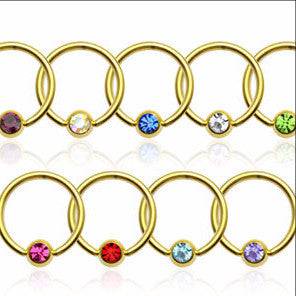 Gold PVD Surgical Steel Captive Bead Ring Hoop with Gem Ball - Pierced Universe