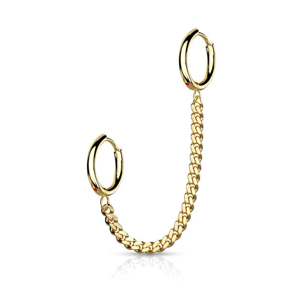 Gold PVD Surgical Steel Chain Link Double Hoop Earring - Pierced Universe