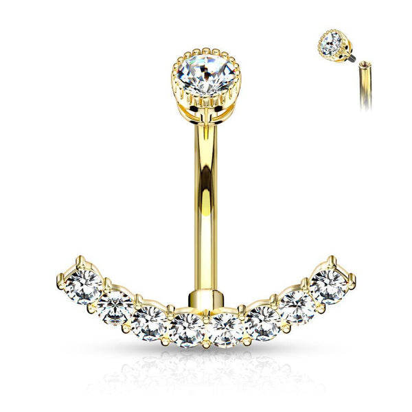 Rose Gold PVD Surgical Steel Internally Threaded Belly Ring with White CZ Curved Bottom Rose Gold PVD Surgical Steel Internally Threaded Belly Ring with White CZ Curved Bottom