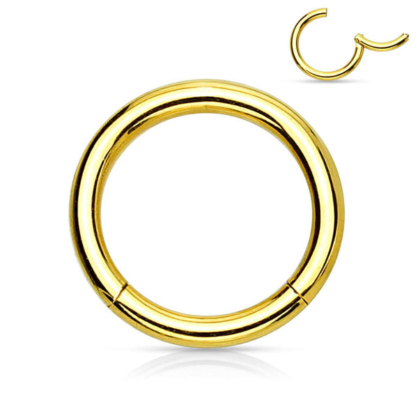 Gold Surgical Steel Hinged Clicker CBR Helix Tragus Cartilage Septum Hoop Ring - Pierced Universe