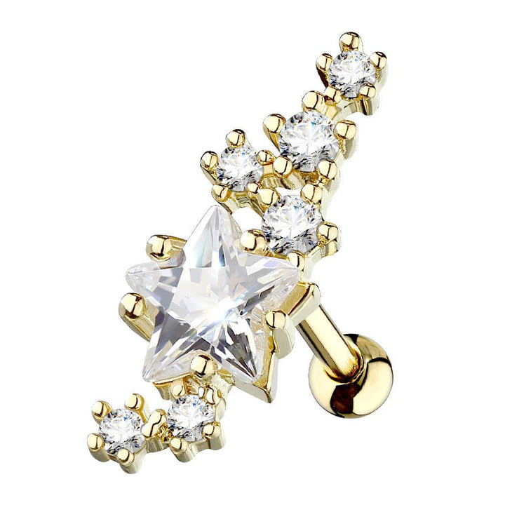 Gold Surgical Steel Star CZ Crystal Helix Barbell - Pierced Universe