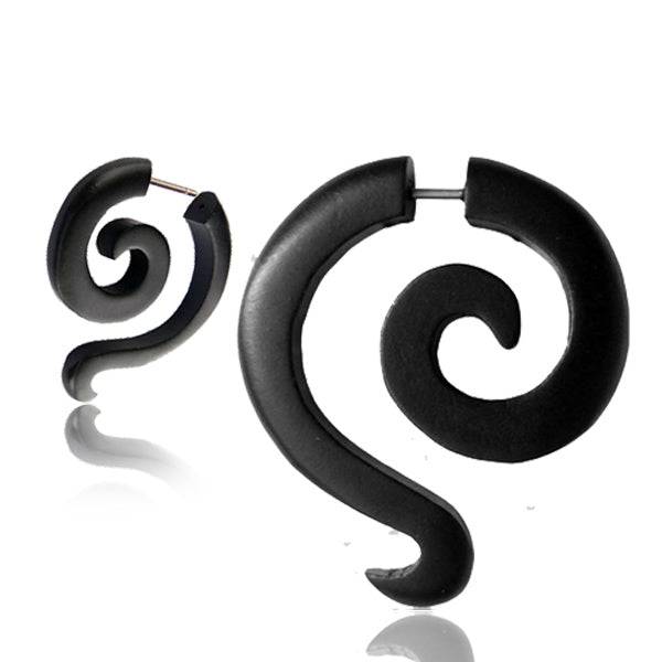 Hand Carved Black Narra Wood Long Tail Fake Ear Spiral - Pierced Universe