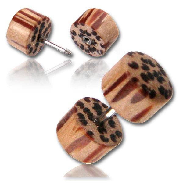 Hand Carved Coconut Wood Screw On Fake Cheater Plugs Earrings - Pierced Universe
