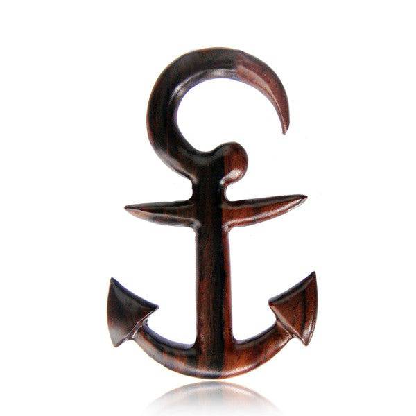 Hand Carved Narra Wood Anchor Spiral Ear Expander Claw - Pierced Universe