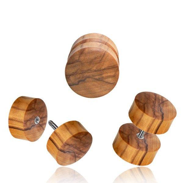 Hand Carved Olive Wood Screw On Fake Cheater Plugs Earrings - Pierced Universe