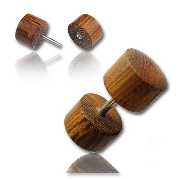 Hand Carved Siamea Wood Screw On Fake Cheater Plugs Earrings - Pierced Universe