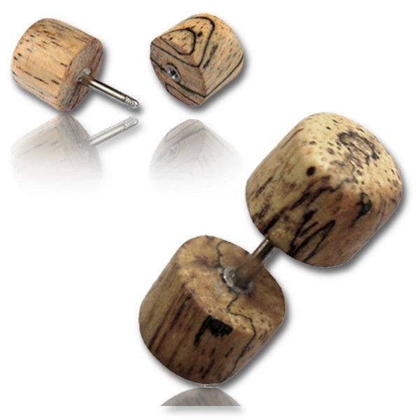 Hand Carved Tamarind Wood Screw On Fake Cheater Plugs Earrings - Pierced Universe