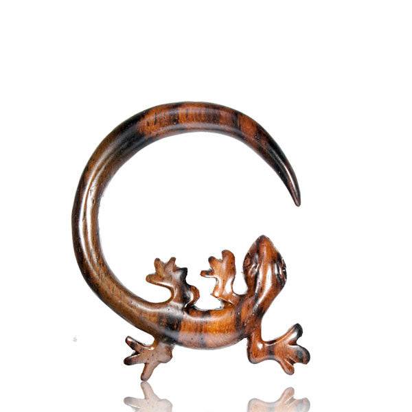 HandCarved Narra Wood Lizard Gecko Expander Spiral - Pierced Universe