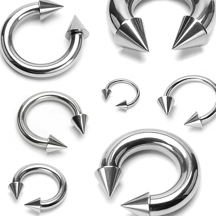 High Polished 316L Surgical Steel Multi Use Horseshoe Ring with Spike Ends - Pierced Universe