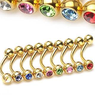High Polished Gold Surgical Steel Curved Double Gem Ball Ends - Pierced Universe