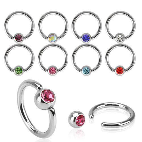 High Polished Surgical Steel Multi Use Captive Bead Ring Hoop with Gem Ball - Pierced Universe